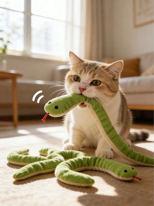 Soft Linen Plush Snake Interactive Cat Toy With Rustling Sound