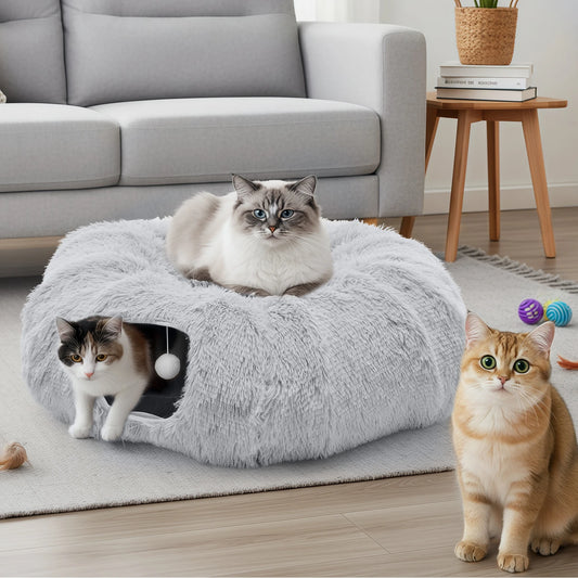JHK Cat Tunnel Bed Soft Plush Washable Pet Toy Playhouse