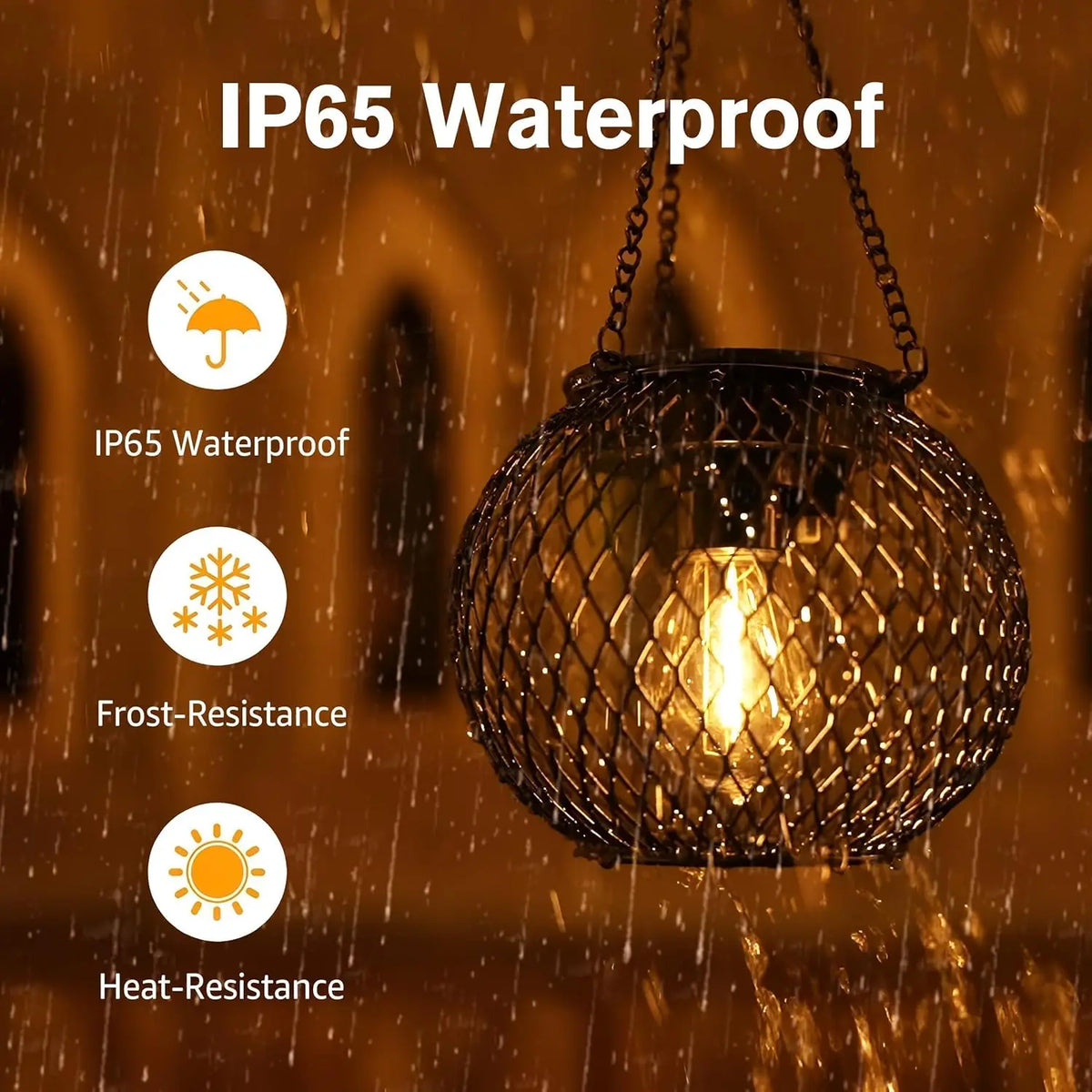 Retro Metal Solar Lanterns Outdoor Waterproof Hanging LED Patio Lighting