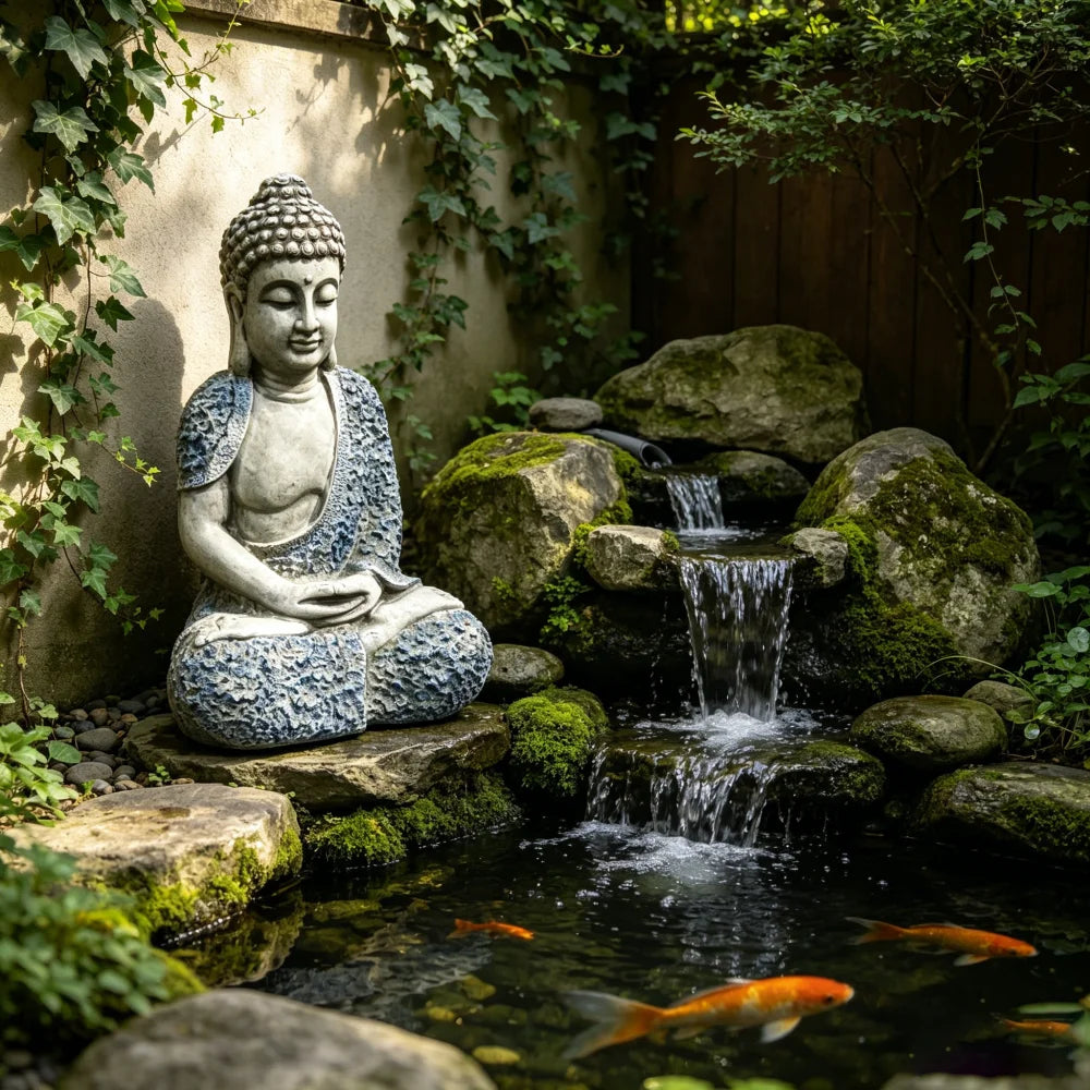 Weatherproof Resin Meditating Buddha Garden Statue Outdoor Zen Decor