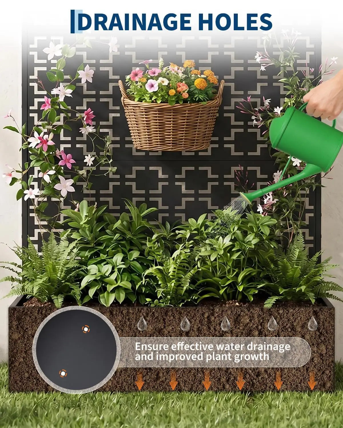 HiMISS Metal Raised Planter Box With Trellis And Privacy Screen