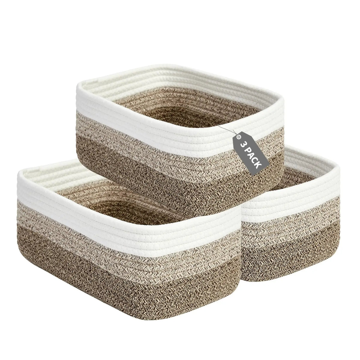 HiMISS Cotton Rope Woven Rectangular Storage Basket Shelf Organizer