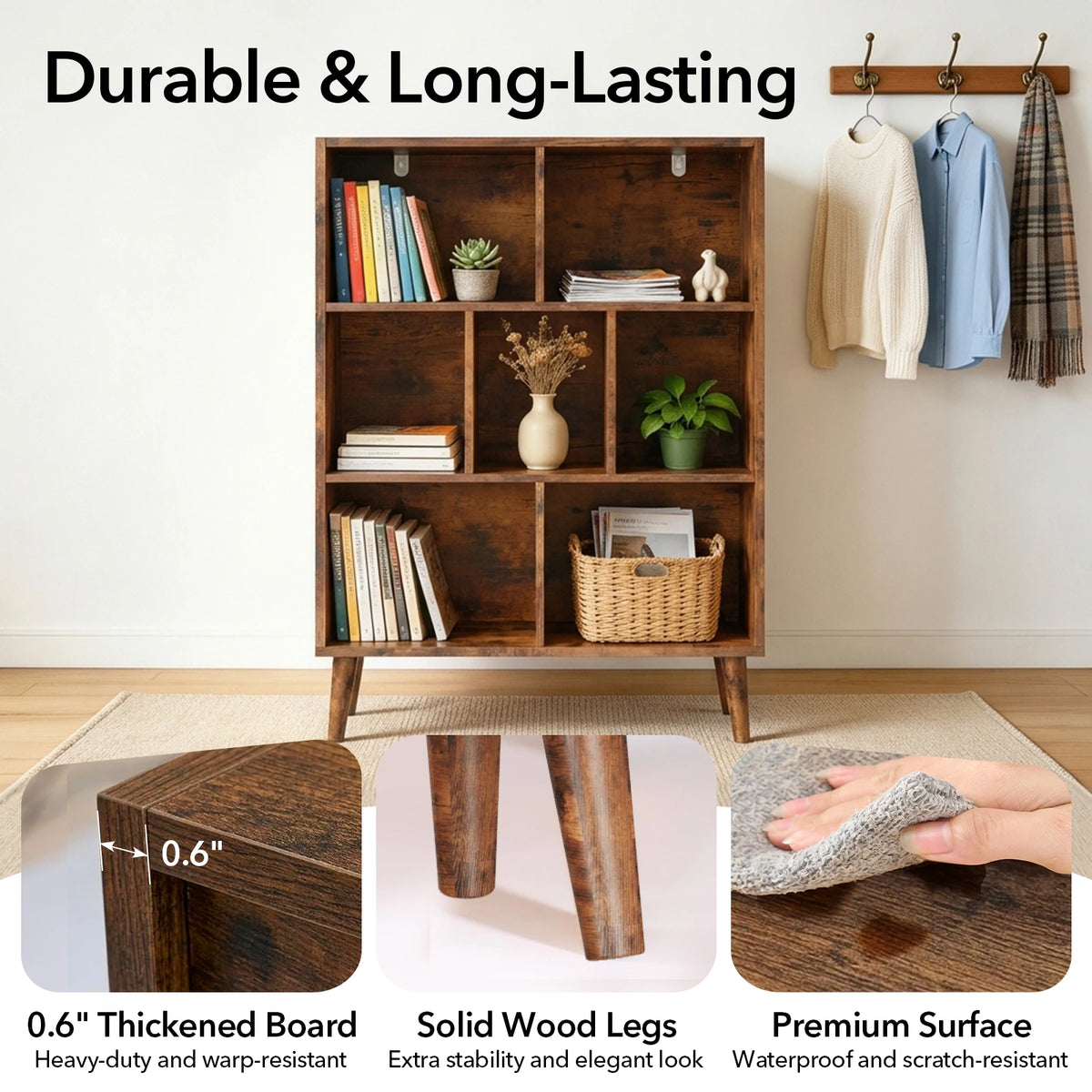 Sturdy Wooden Bookcase Storage Shelves Display Organizer For Home