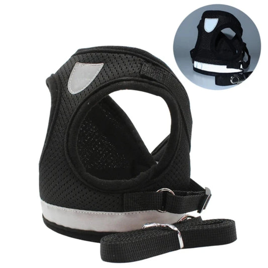 Reflective Adjustable Pet Dog And Cat Harness With Leash Set