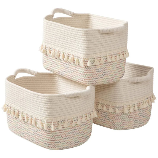 Three Pack Cotton Rope Storage Baskets For Toys And Linen