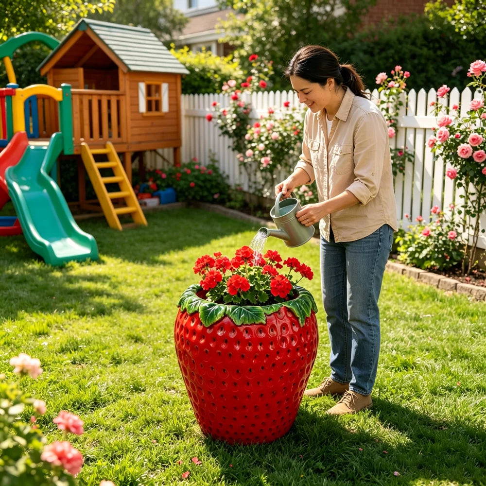 Decorative Strawberry Shaped Polyresin Garden Planter Pot