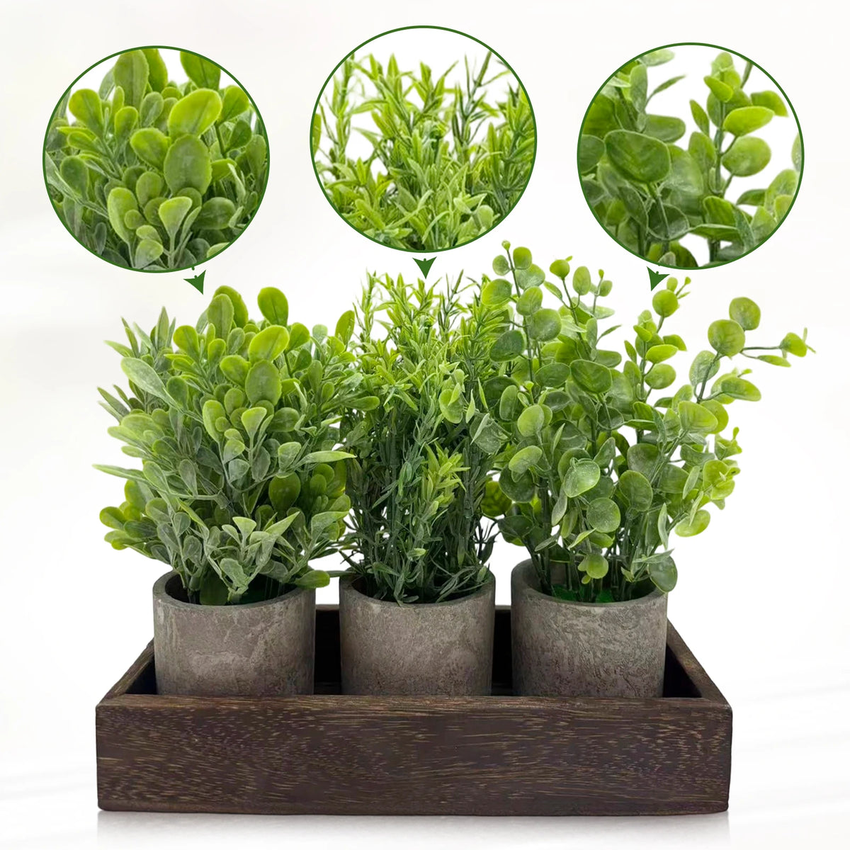 HiMISS Artificial Eucalyptus Potted Plants With Wooden Tray Home Decor