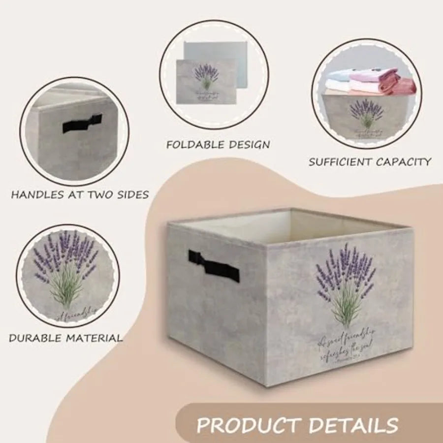 Christian Lavender Floral Foldable Storage Basket With Handles