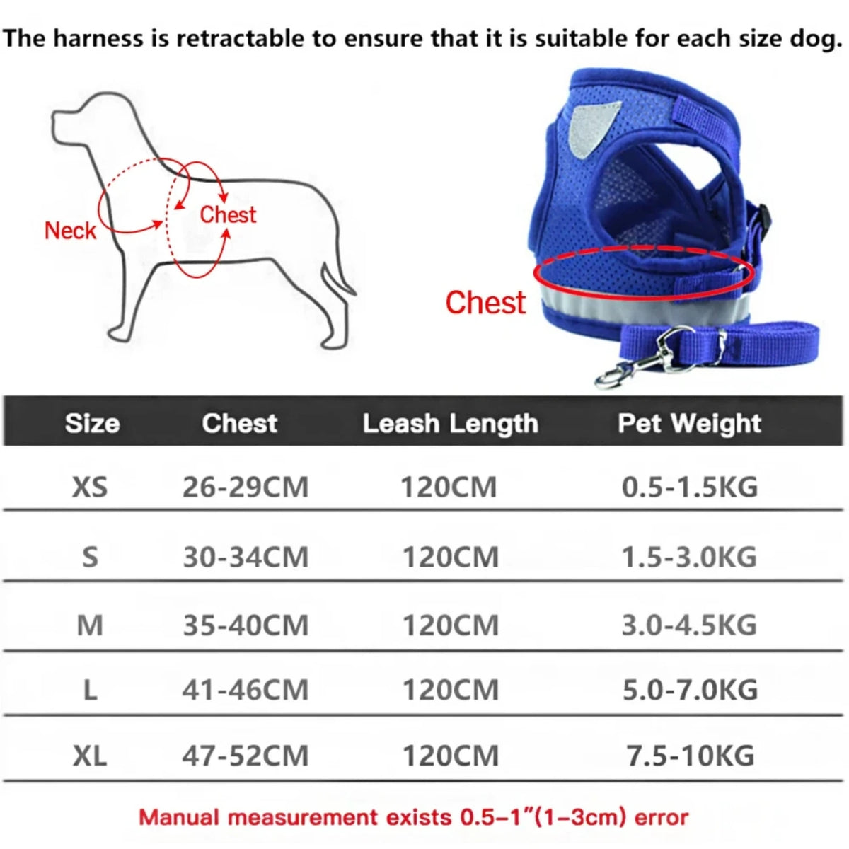 Reflective Adjustable Pet Dog And Cat Harness With Leash Set