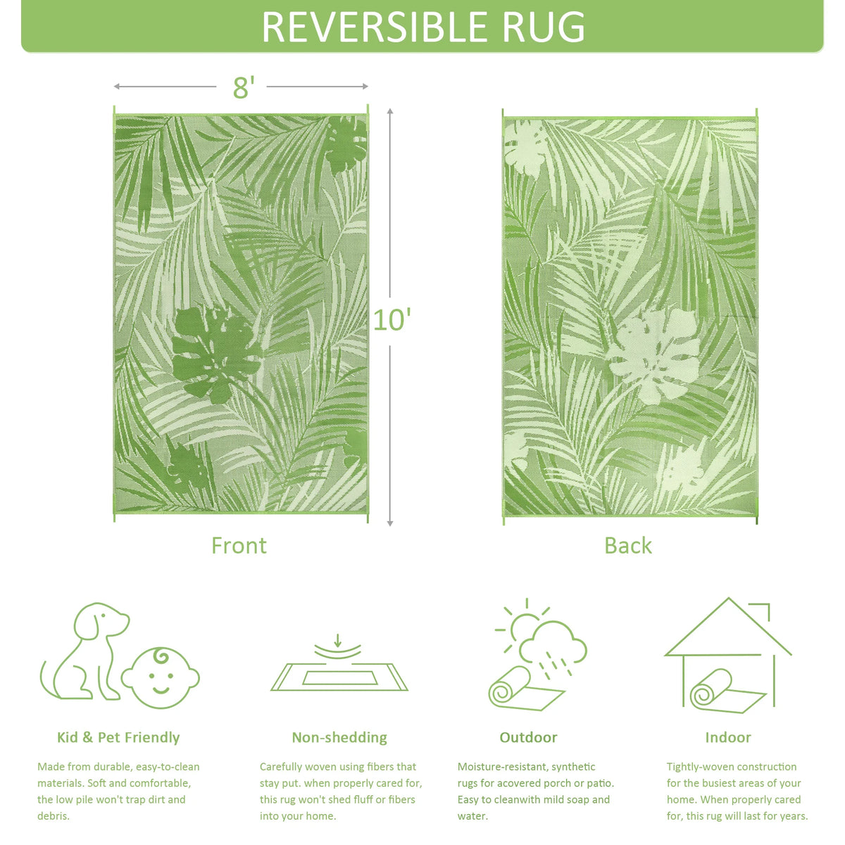 Waterproof Polypropylene Outdoor Rug With Leaf Pattern
