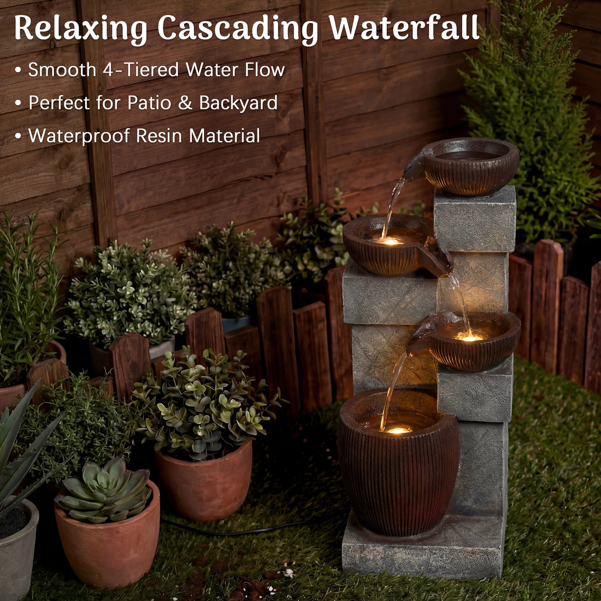 Weather Resistant Led Water Fountain With Adjustable Flow Control