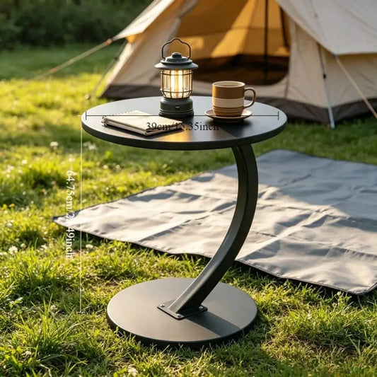 C Shaped Weather Resistant Outdoor Faux Marble Side Table
