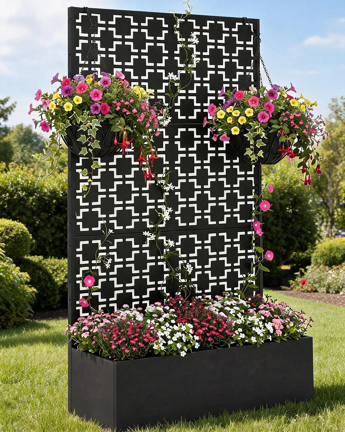 HiMISS Metal Raised Planter Box With Trellis And Privacy Screen