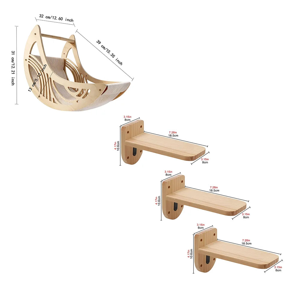 CWV Wall Mounted Cat Shelves Moon Hammock Star Perch