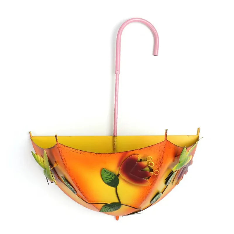 Umbrella Shaped Wall Mounted Metal Flower Basket Hanging Decor Planter