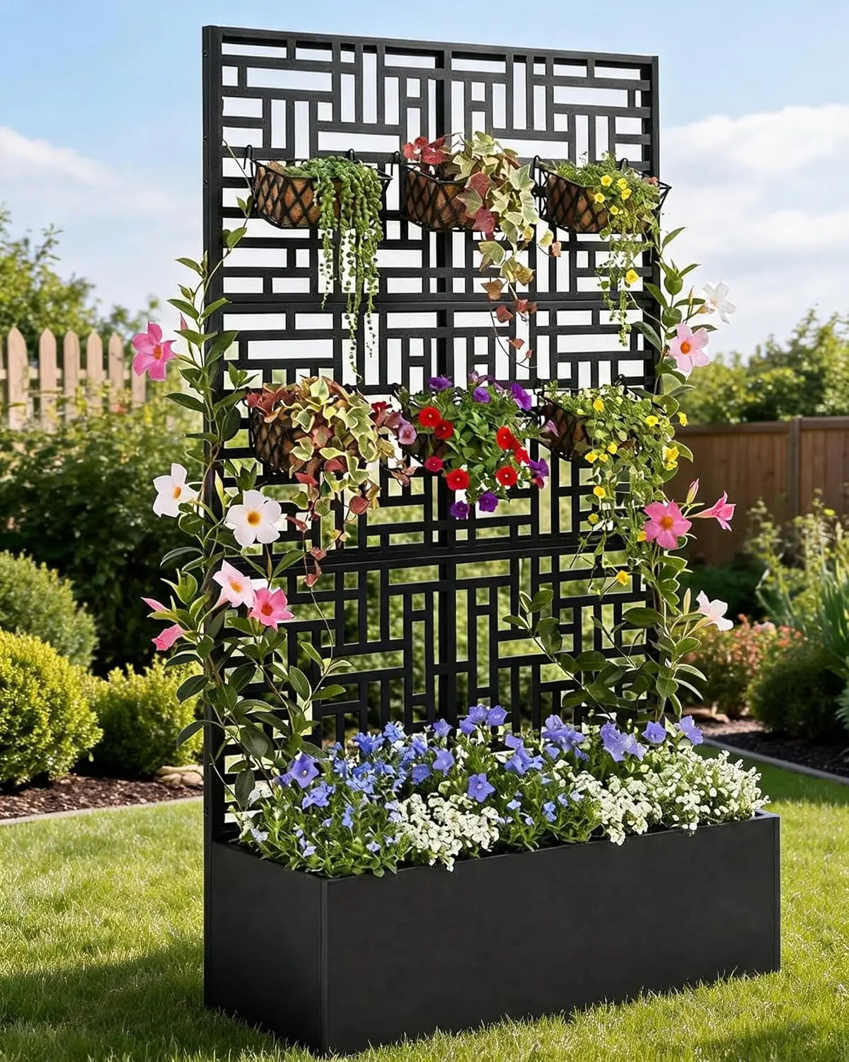 HiMISS Metal Raised Planter Box With Trellis And Privacy Screen