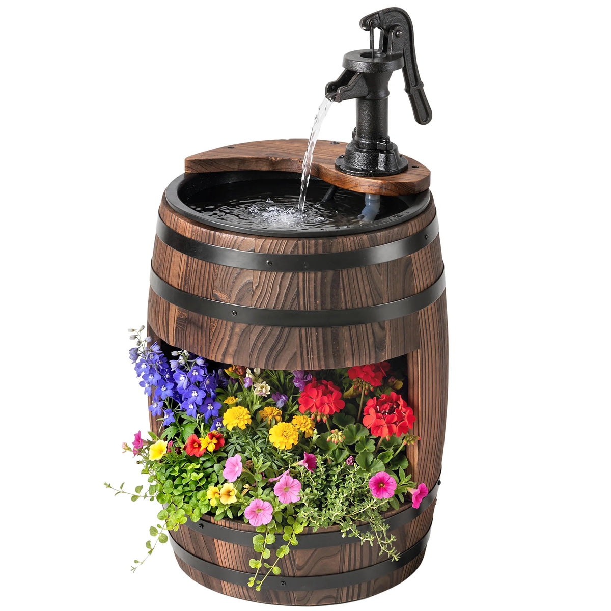 Outsunny Outdoor Wooden Water Pump Fountain For Garden Patio Decor