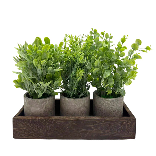HiMISS Artificial Eucalyptus Potted Plants With Wooden Tray Home Decor