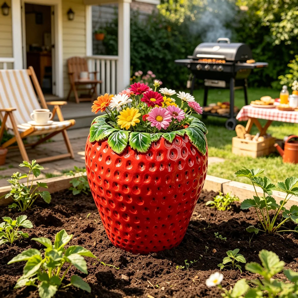 Decorative Strawberry Shaped Polyresin Garden Planter Pot