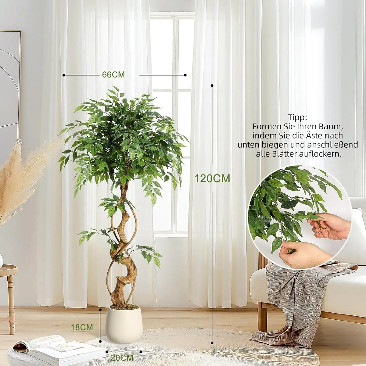 Premium Artificial Ficus Tree With Realistic Silk Leaves