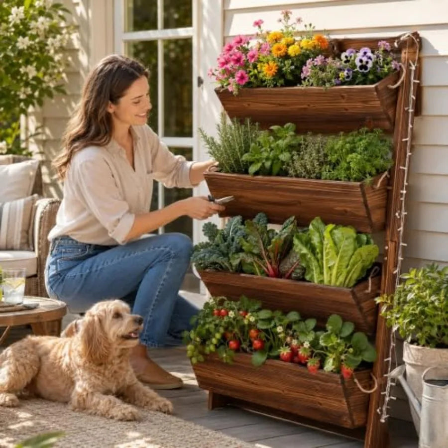 MDNG Wooden Vertical Garden Planter With Led Lights And Drainage