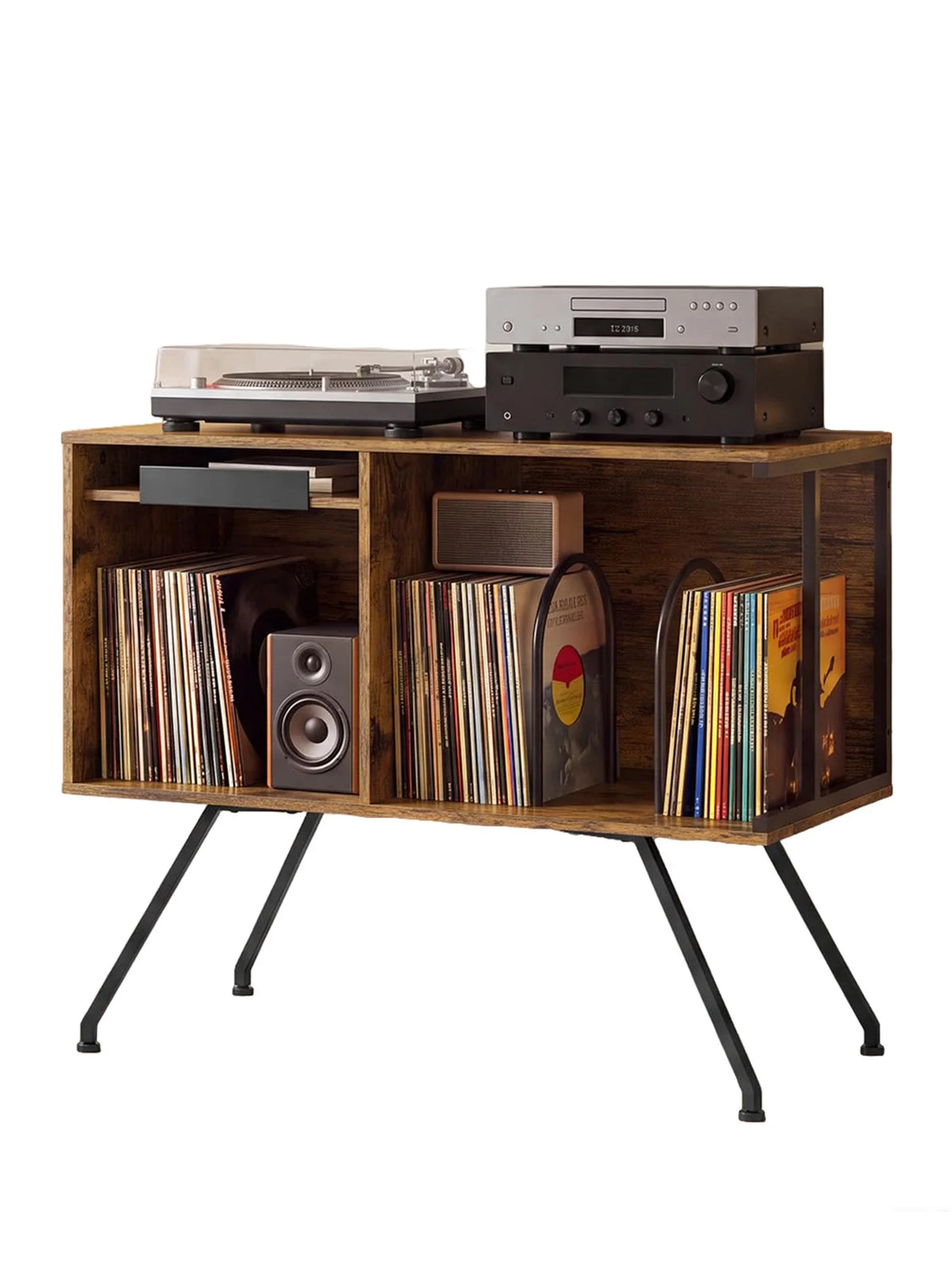 HiMISS Wooden Flip Top Vinyl Record Player Stand With Storage