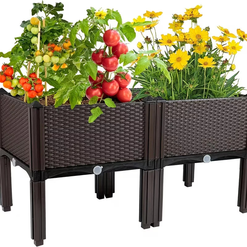 Elevated Plastic Garden Planter Box With Legs And Drainage