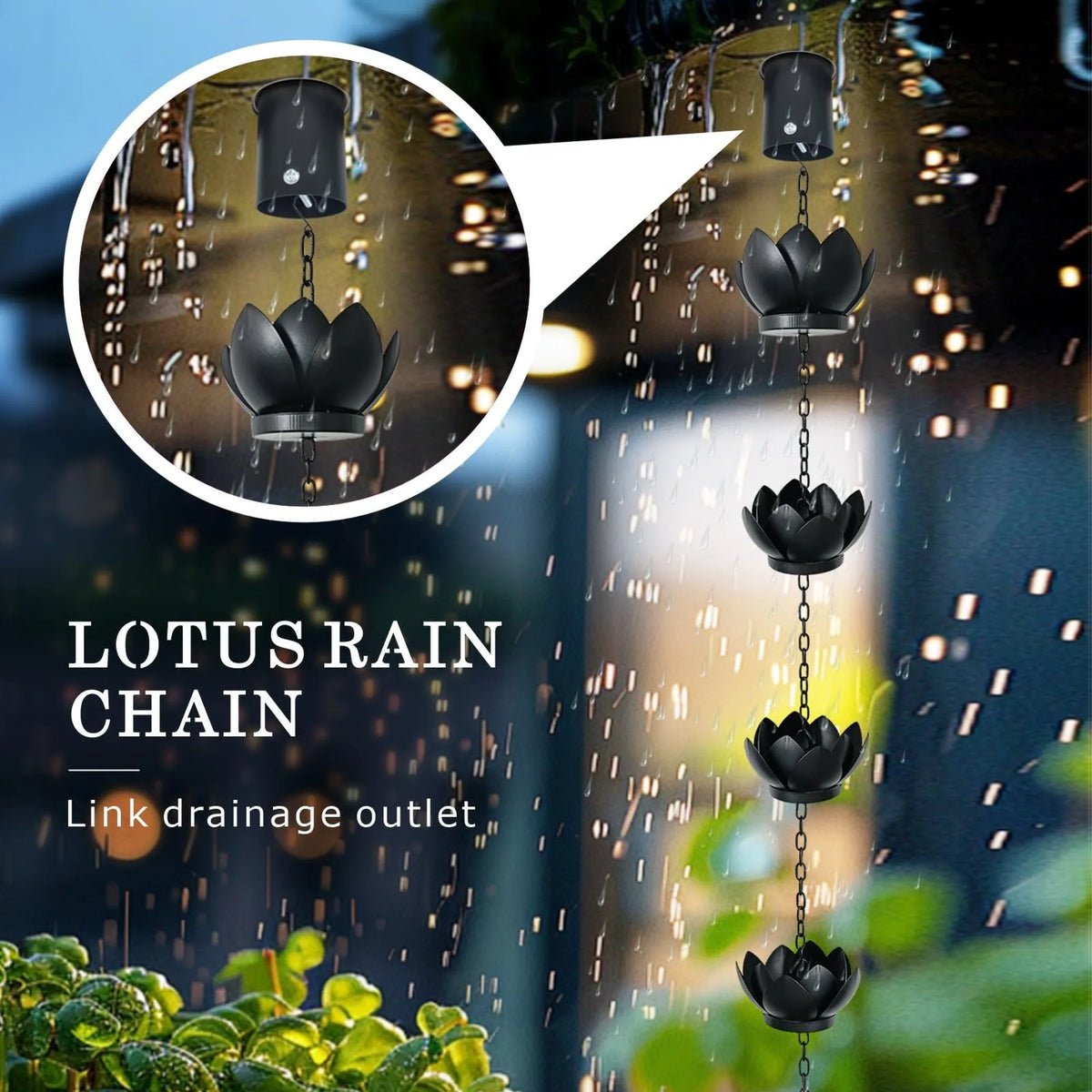 Elegant Lotus Metal Rain Chain With Gutter Adapter For Yard Decor