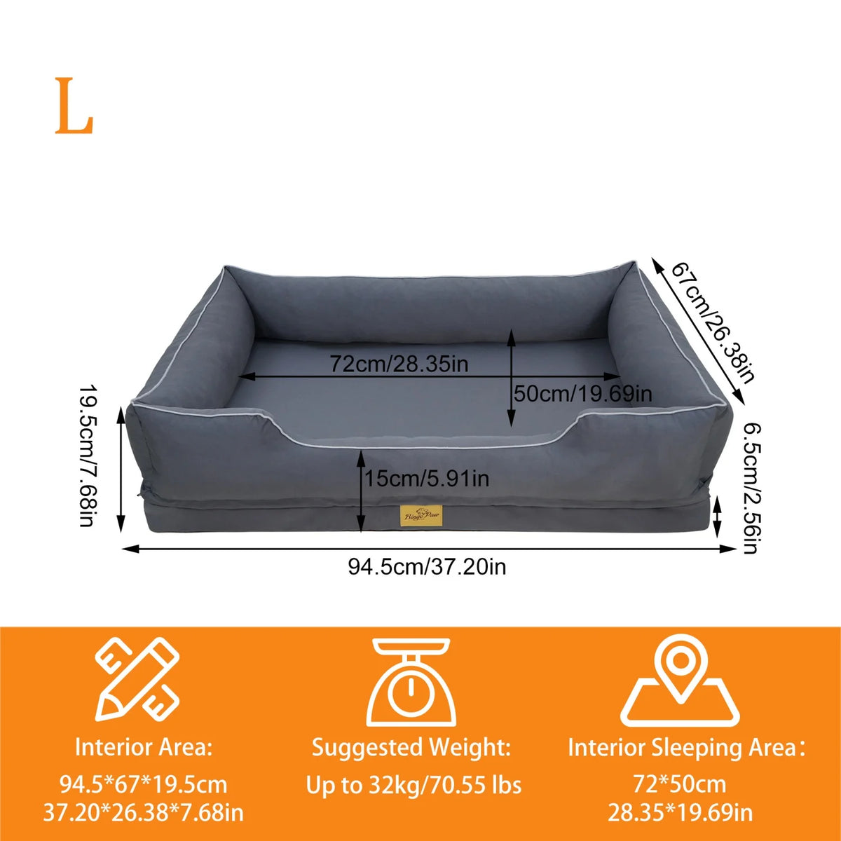 Bingopaw Orthopedic Dog Bed With Removable Washable Cover And Foam Bolsters