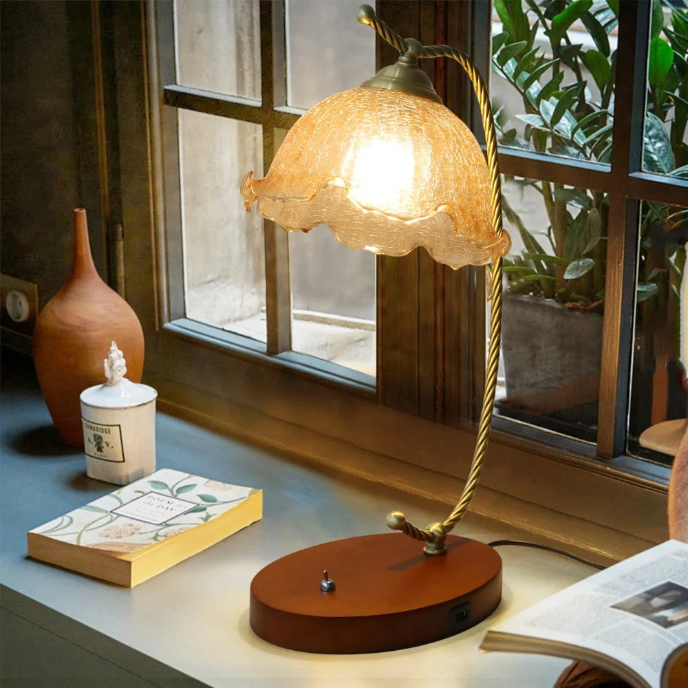 Mid Century Modern Glass Flower Bedside Reading Desk Lamp