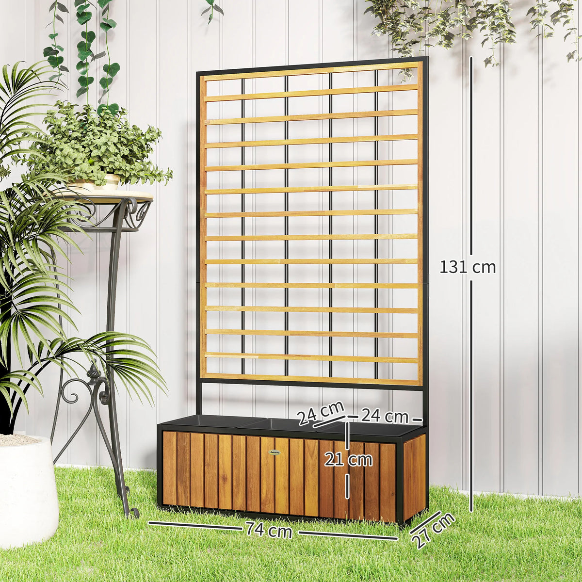 Outsunny Raised Garden Bed With Wooden Trellis And Planters