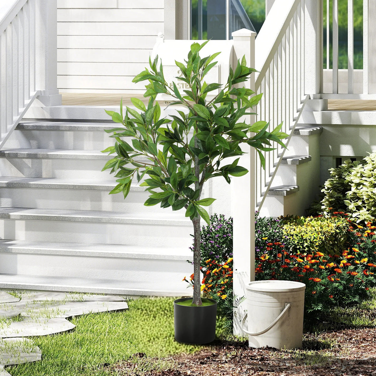 Artificial Laurel Tree With PEVA Leaves And Cement Pot Plant