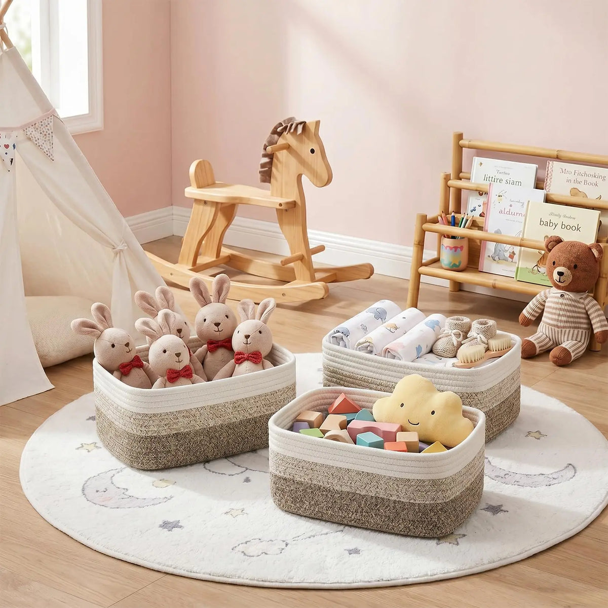 HiMISS Cotton Rope Woven Rectangular Storage Basket Shelf Organizer