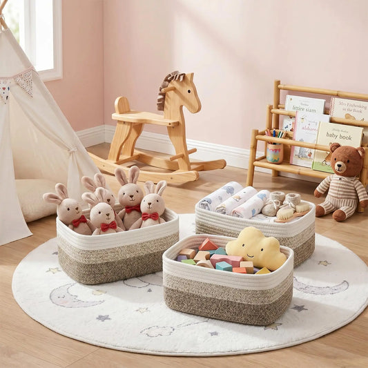 HiMISS Cotton Rope Woven Rectangular Storage Basket Shelf Organizer