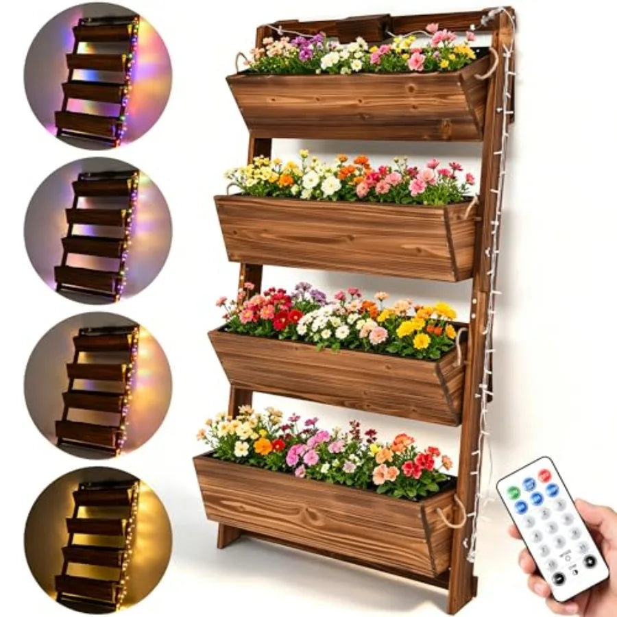 MDNG Wooden Vertical Garden Planter With Led Lights And Drainage