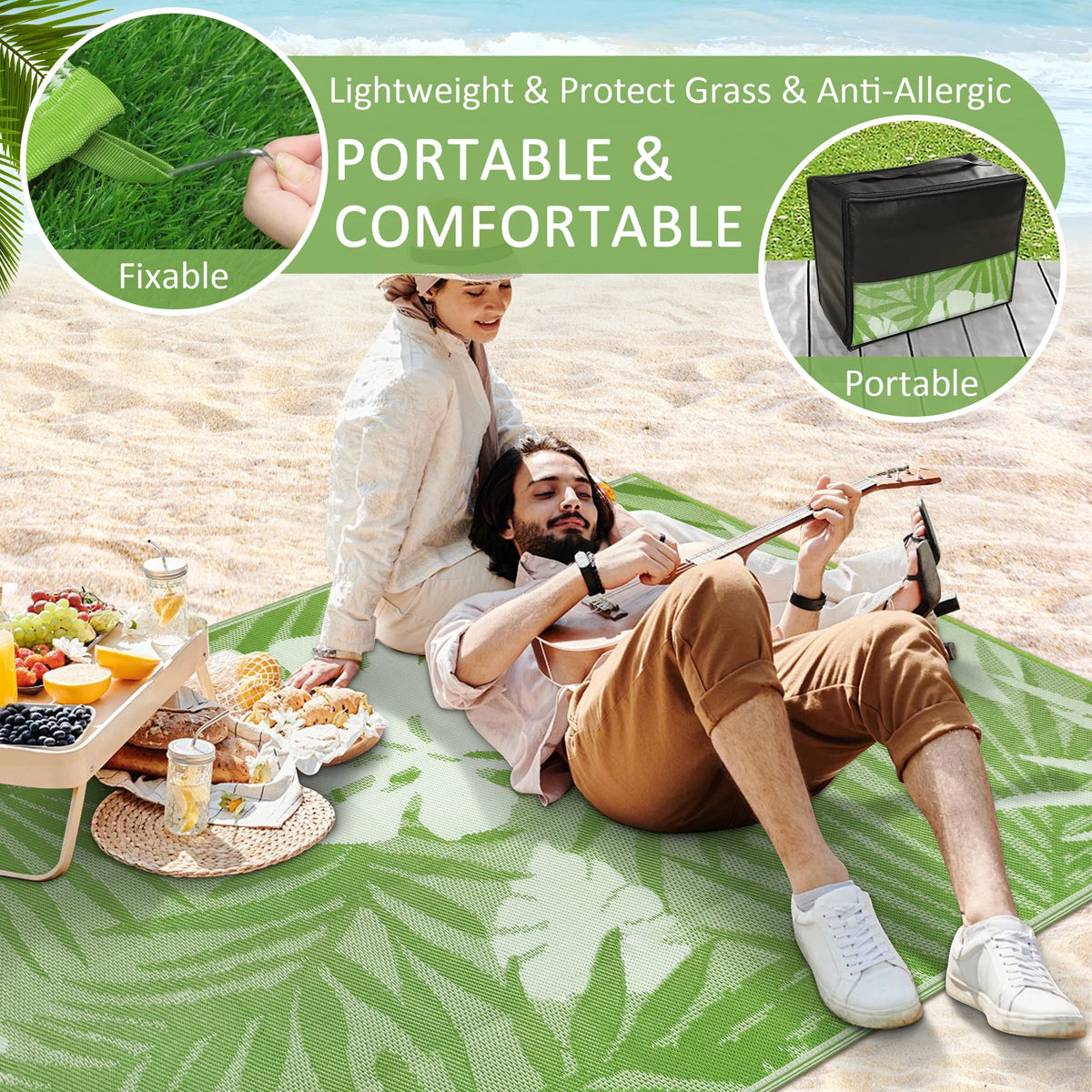 Waterproof Polypropylene Outdoor Rug With Leaf Pattern