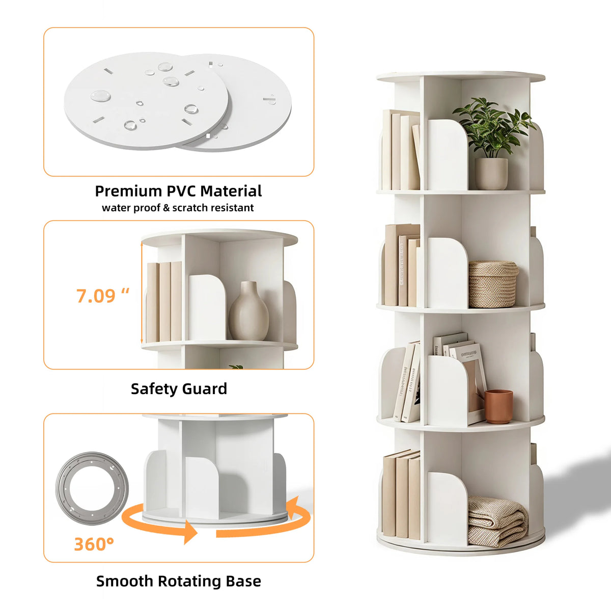 JHK Freestanding Rotating Corner Bookshelf With Storage Display
