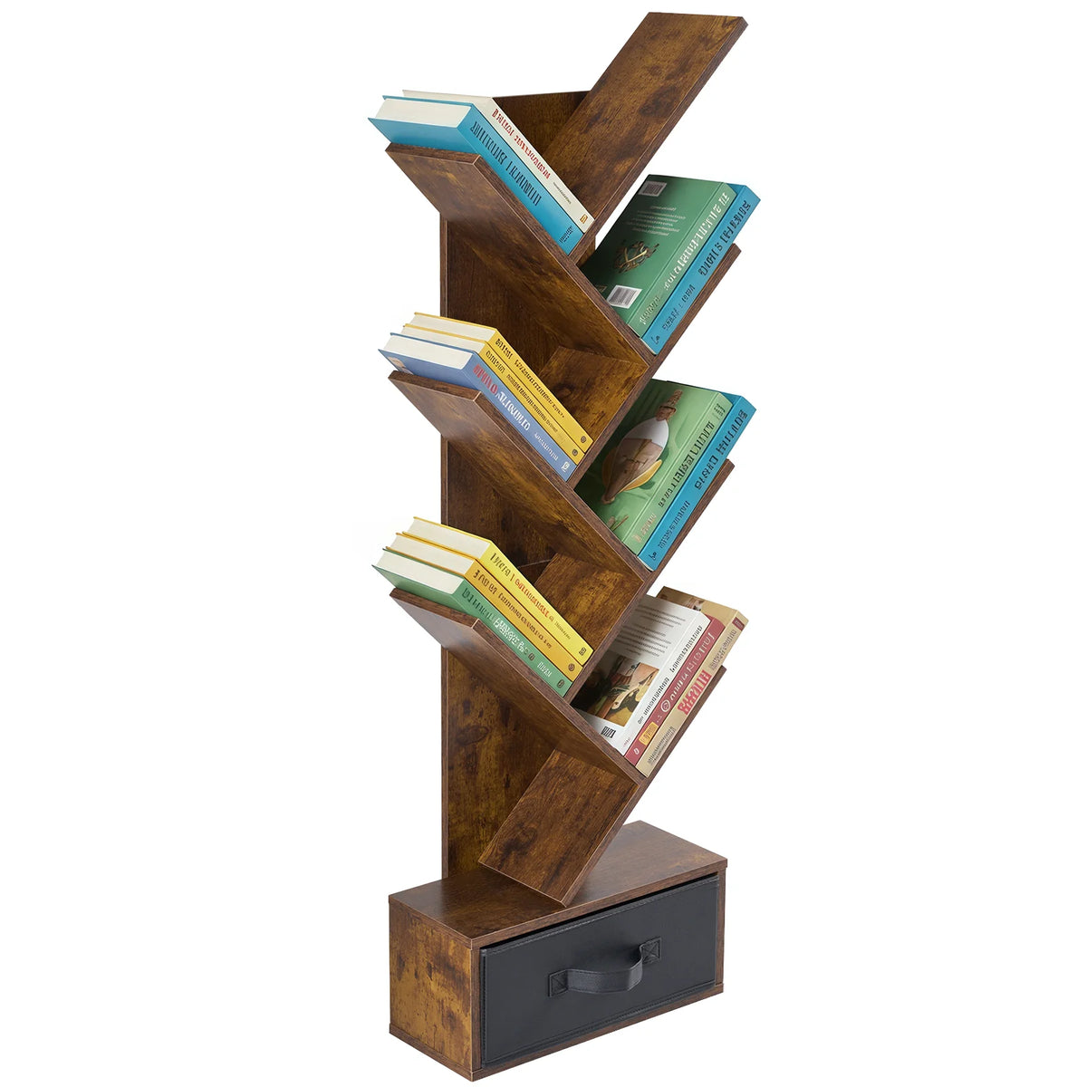 JHK Seven Tier Wooden Geometric Corner Bookshelf With Open Storage