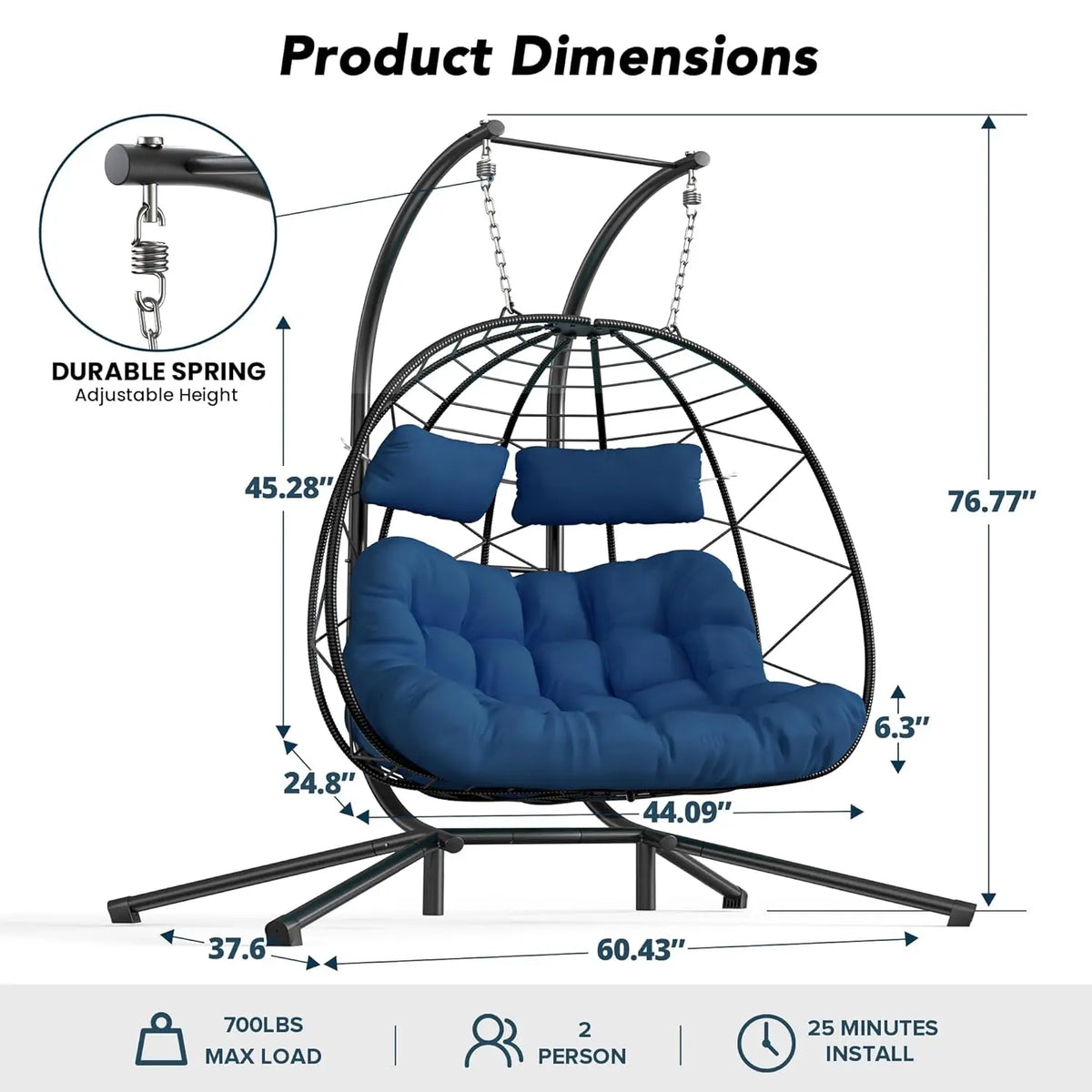 Wicker Double Hanging Egg Chair With Stand For Indoor Outdoor