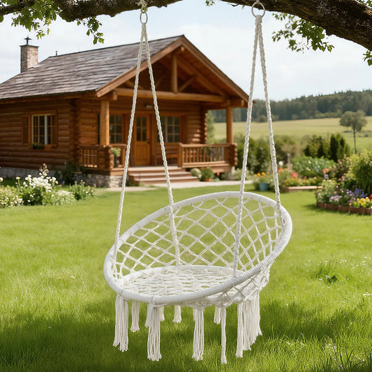 Bohemian Hanging Hammock Chair Swing With Tassel Accents