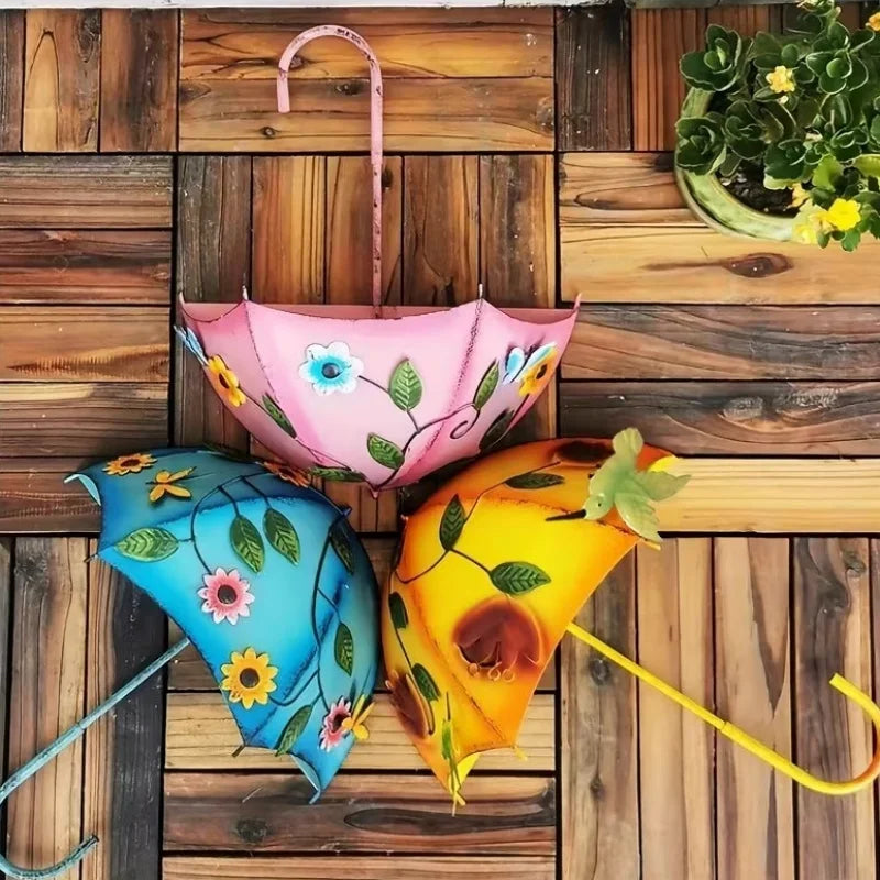 Umbrella Shaped Wall Mounted Metal Flower Basket Hanging Decor Planter