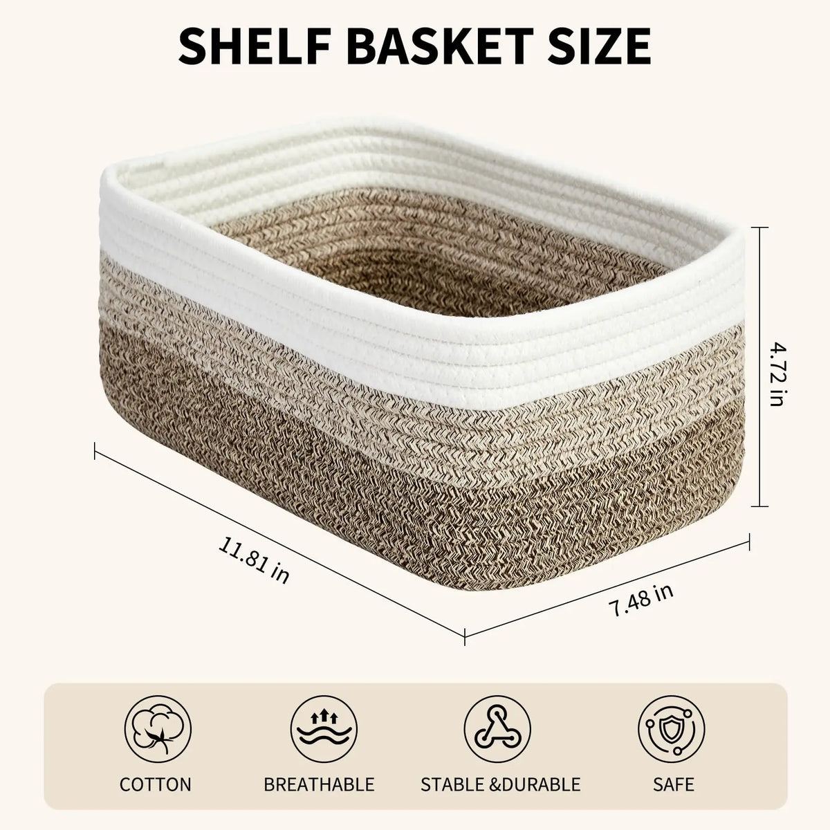 HiMISS Cotton Rope Woven Rectangular Storage Basket Shelf Organizer