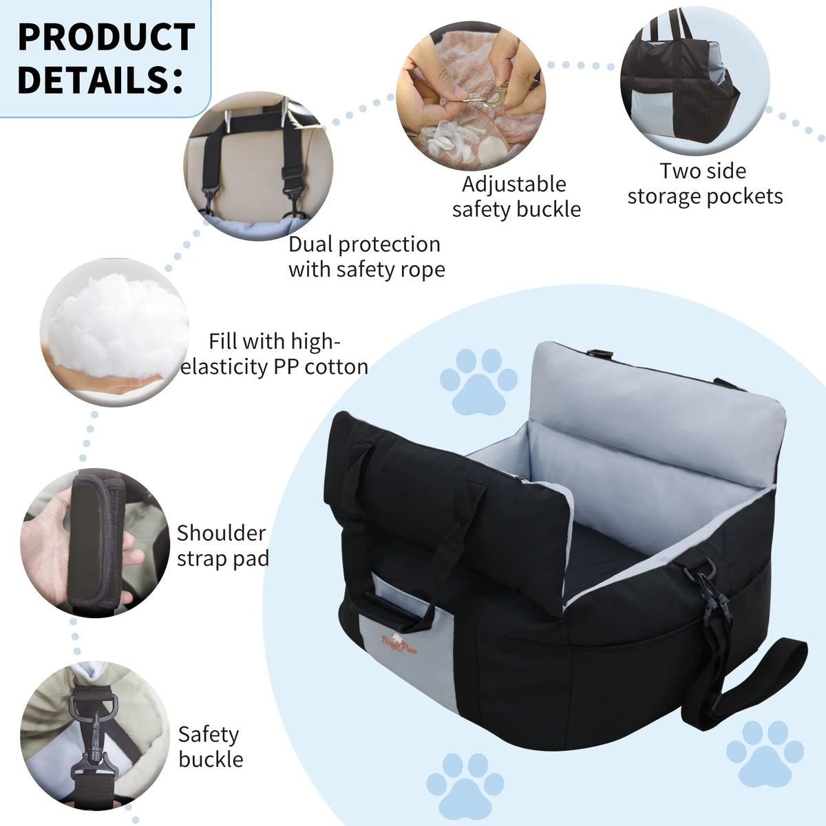 Borwart Portable Dog Car Seat With Safety Belt Cover