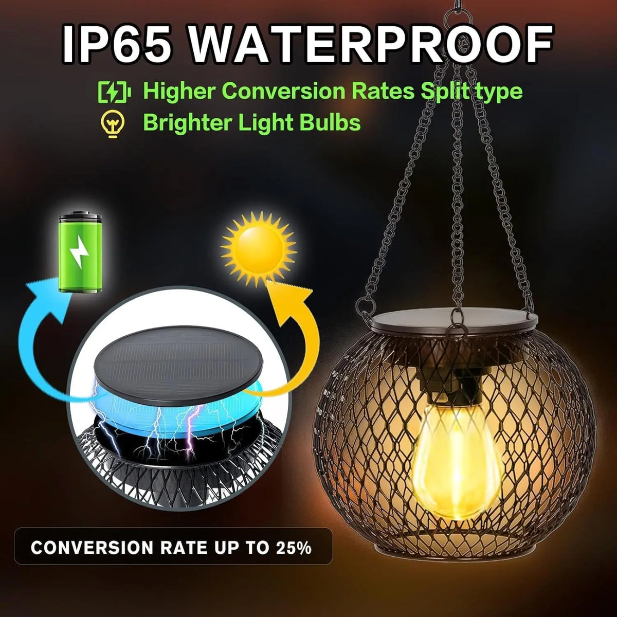 Retro Metal Solar Lanterns Outdoor Waterproof Hanging LED Patio Lighting