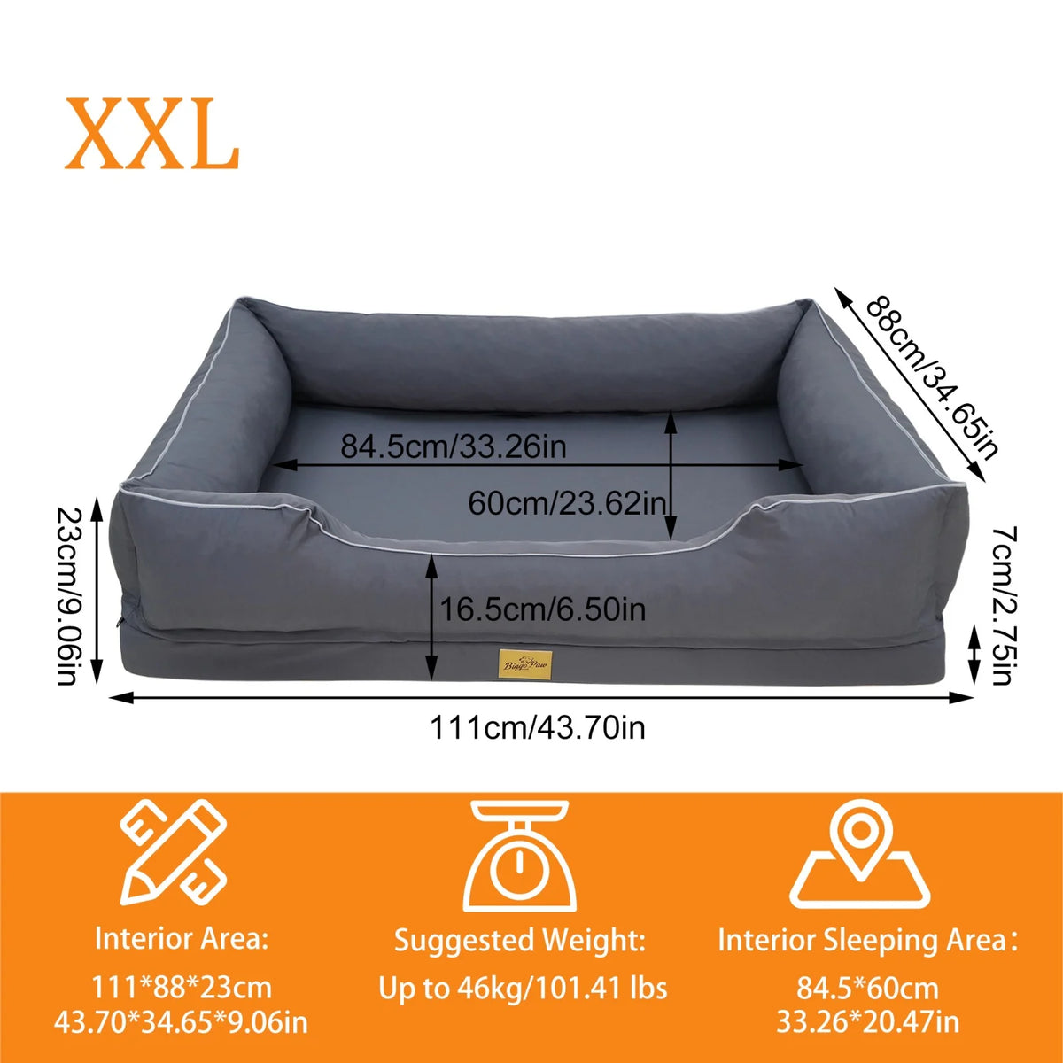 Bingopaw Orthopedic Dog Bed With Removable Washable Cover And Foam Bolsters