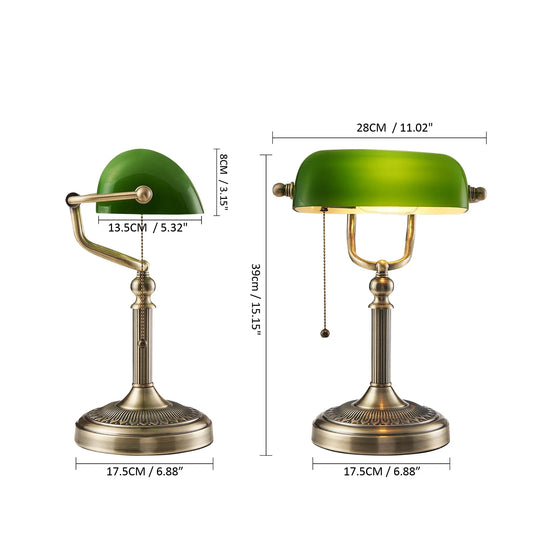 Traditional Glass Bankers Desk Lamp Featuring Zipper Switch And E27