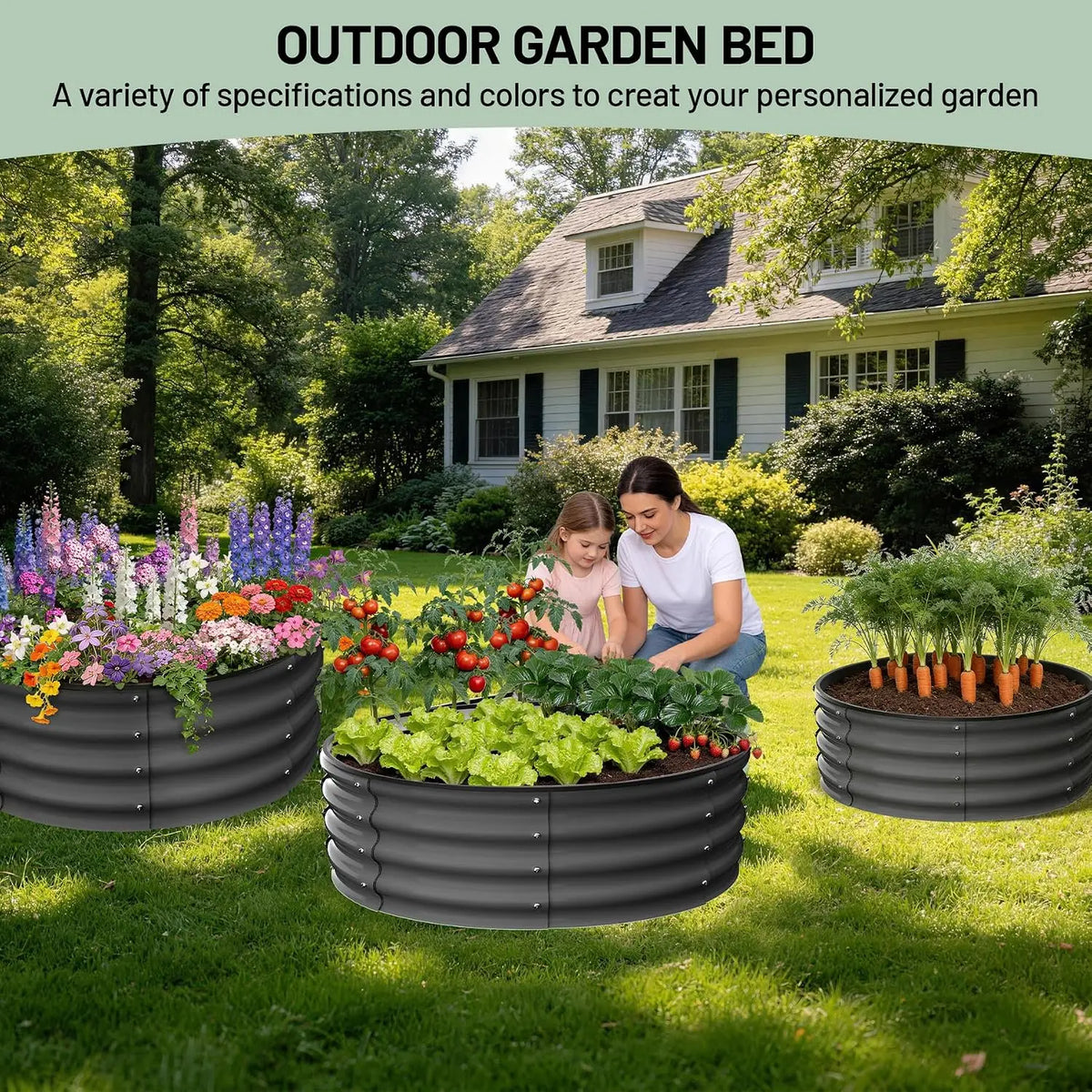 Tacleekii Galvanized Metal Raised Garden Bed Planter Set With Gloves