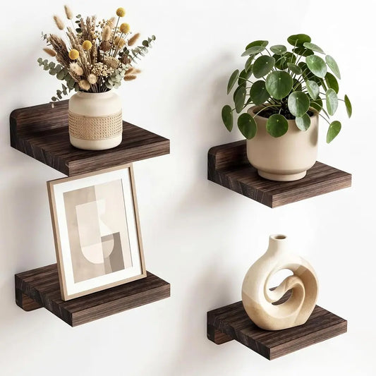 Rustic Wooden Floating Wall Shelves For Modern Home Storage