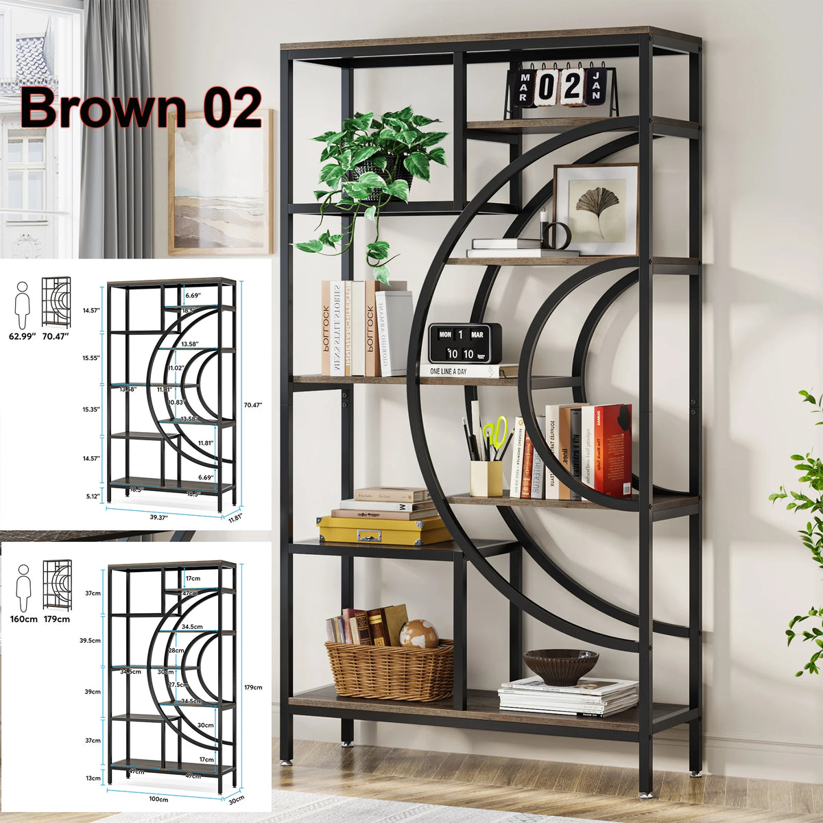Tribesigns Industrial Five Tier Freestanding Bookshelf Storage Unit