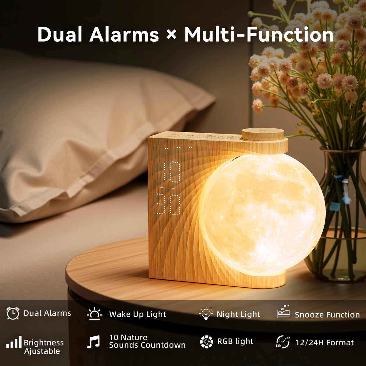 RETEYUNG Sunrise Alarm Clock With Moon Lamp And White Noise